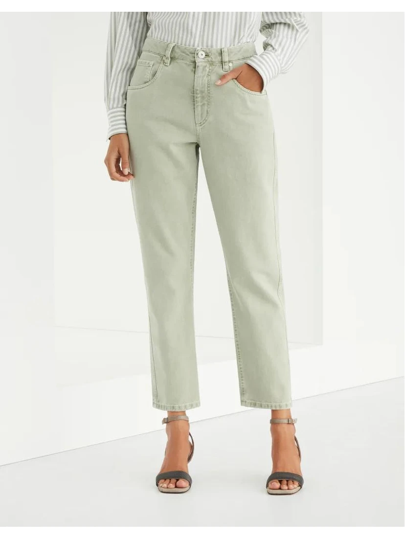 Green Cotton Straight-Leg Jeans
