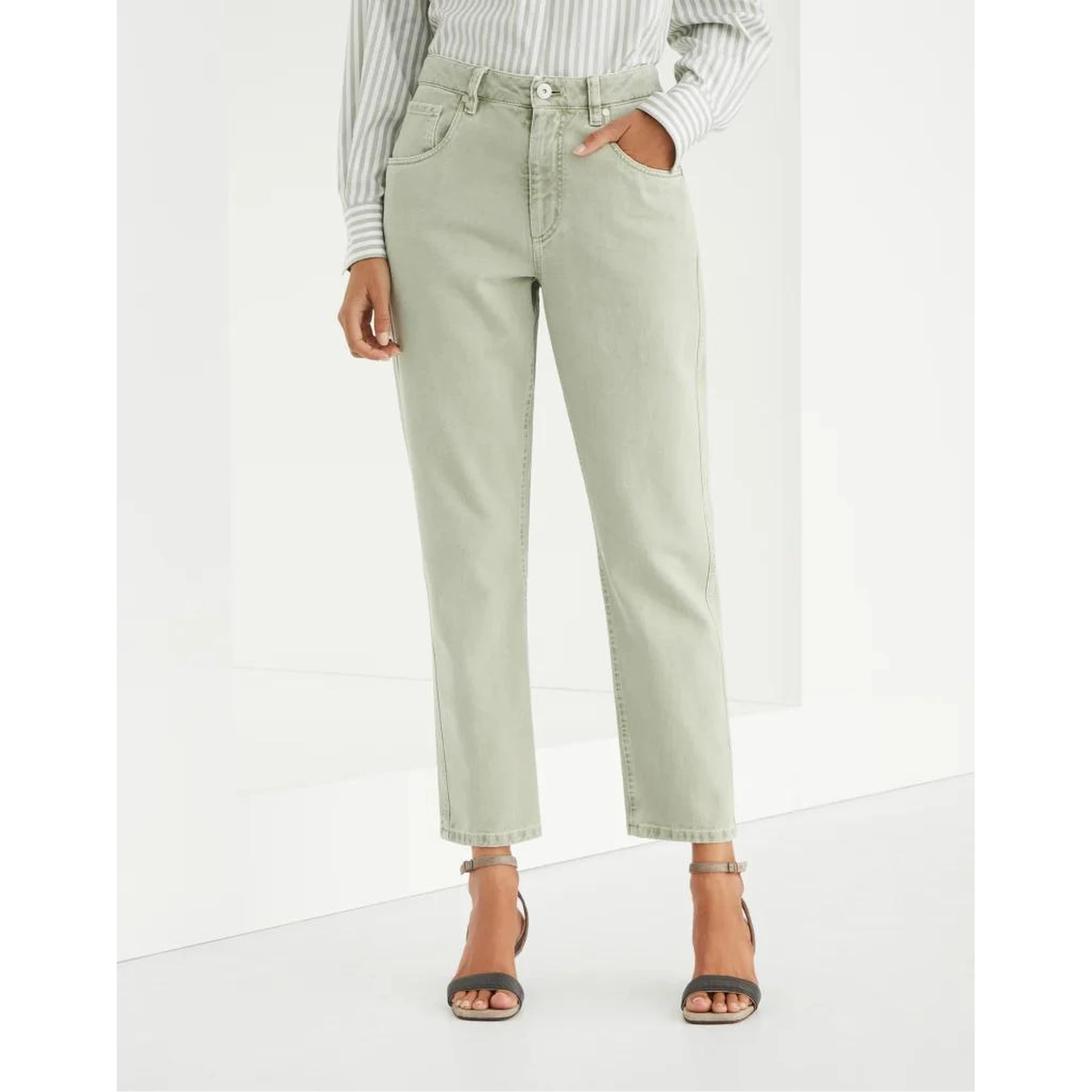 Green Cotton Straight-Leg Jeans