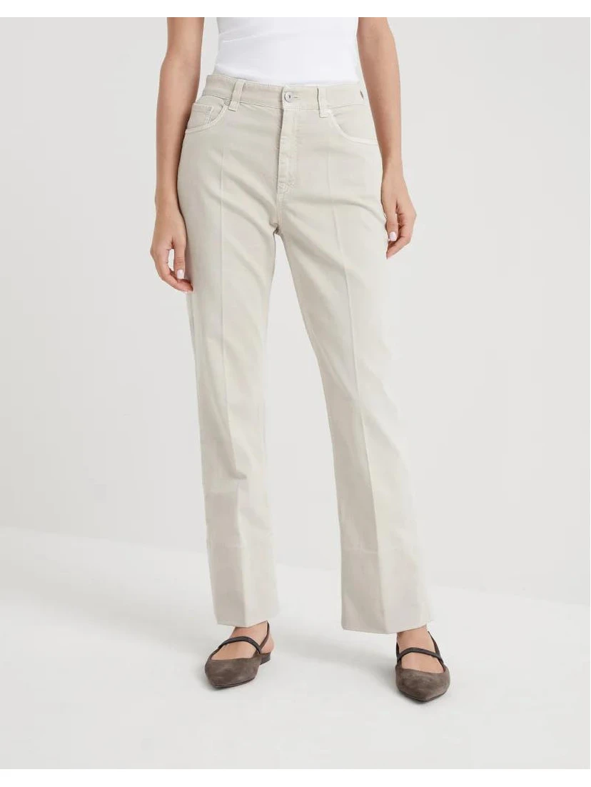 Beige Cotton Casual Pants