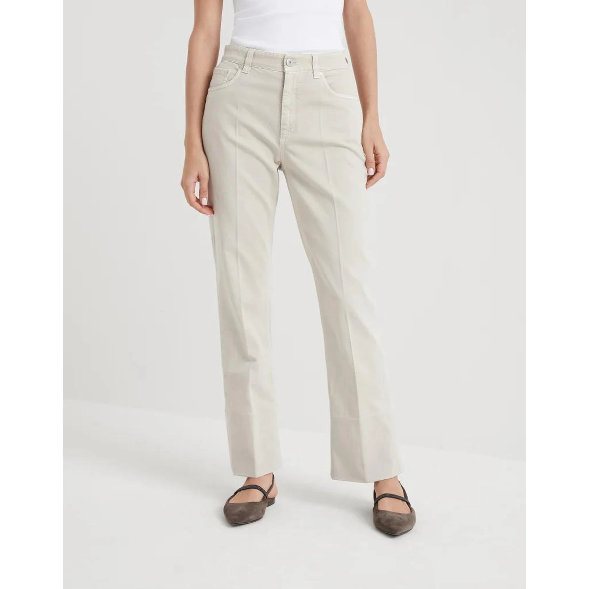 Beige Cotton Casual Pants