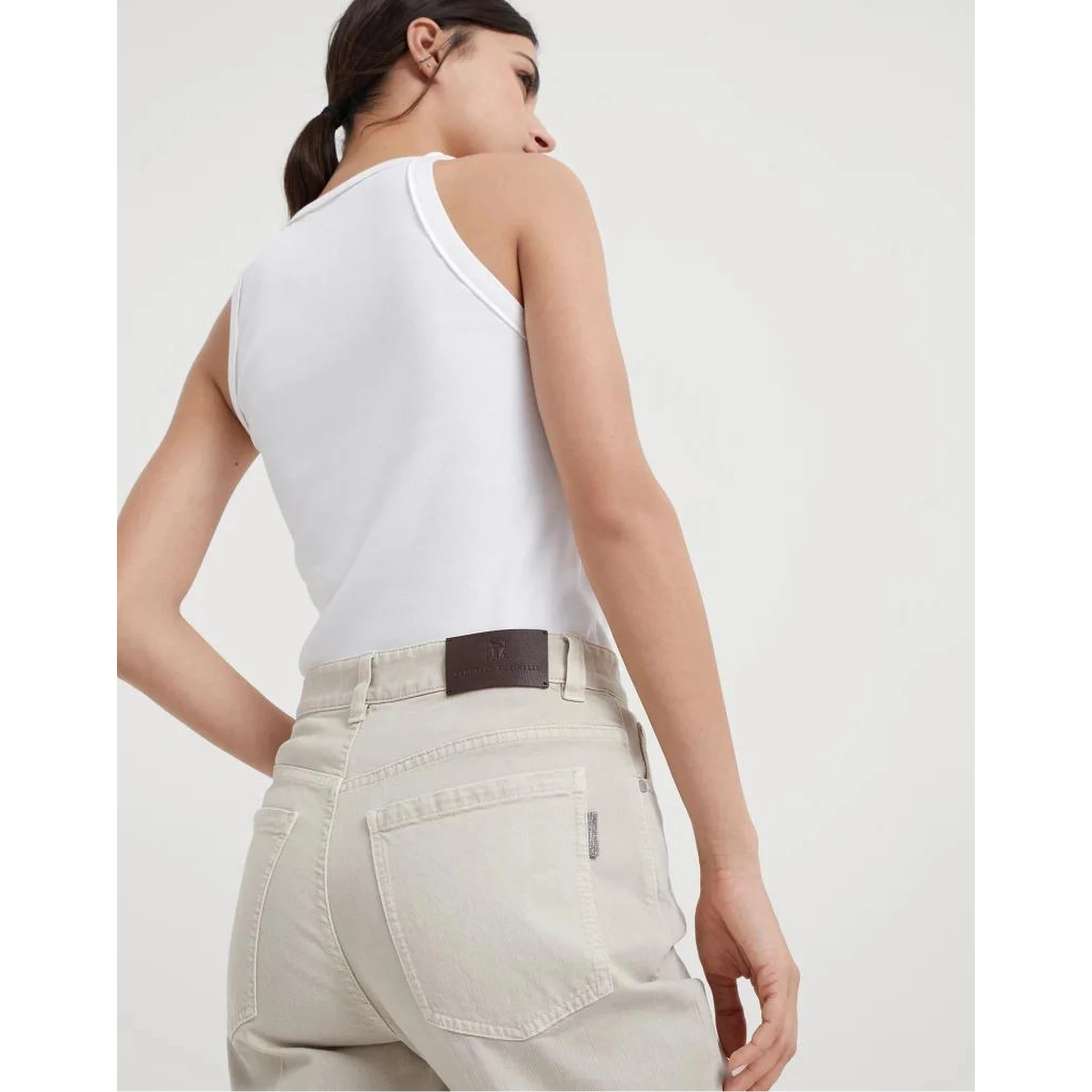 Beige Cotton Casual Pants