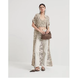 Beige Cotton Casual Pants