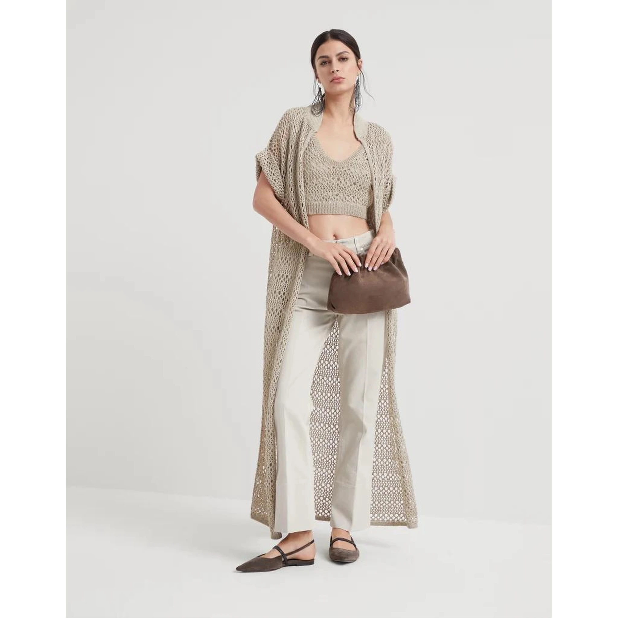 Beige Cotton Casual Pants
