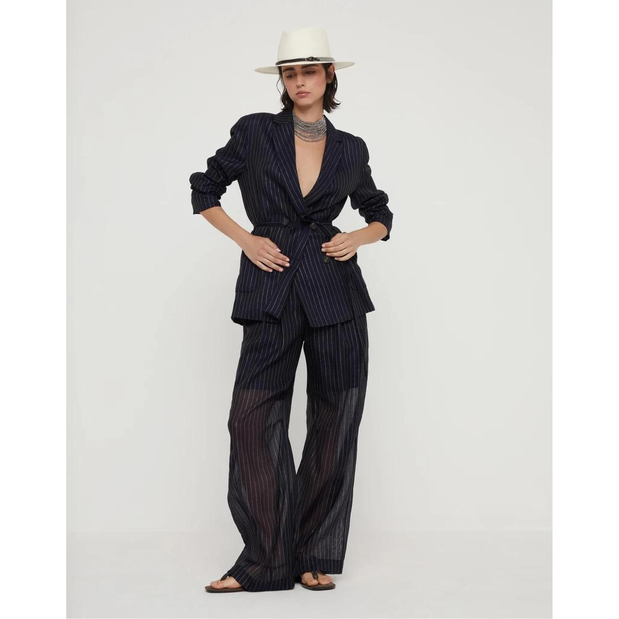 Bicolor Cotton Full-Length Jacket
