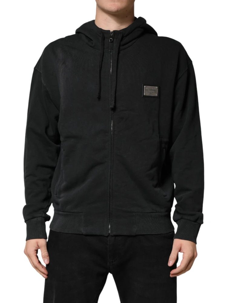 Black Full Zip Hooded Men Sweatshirt Sweater