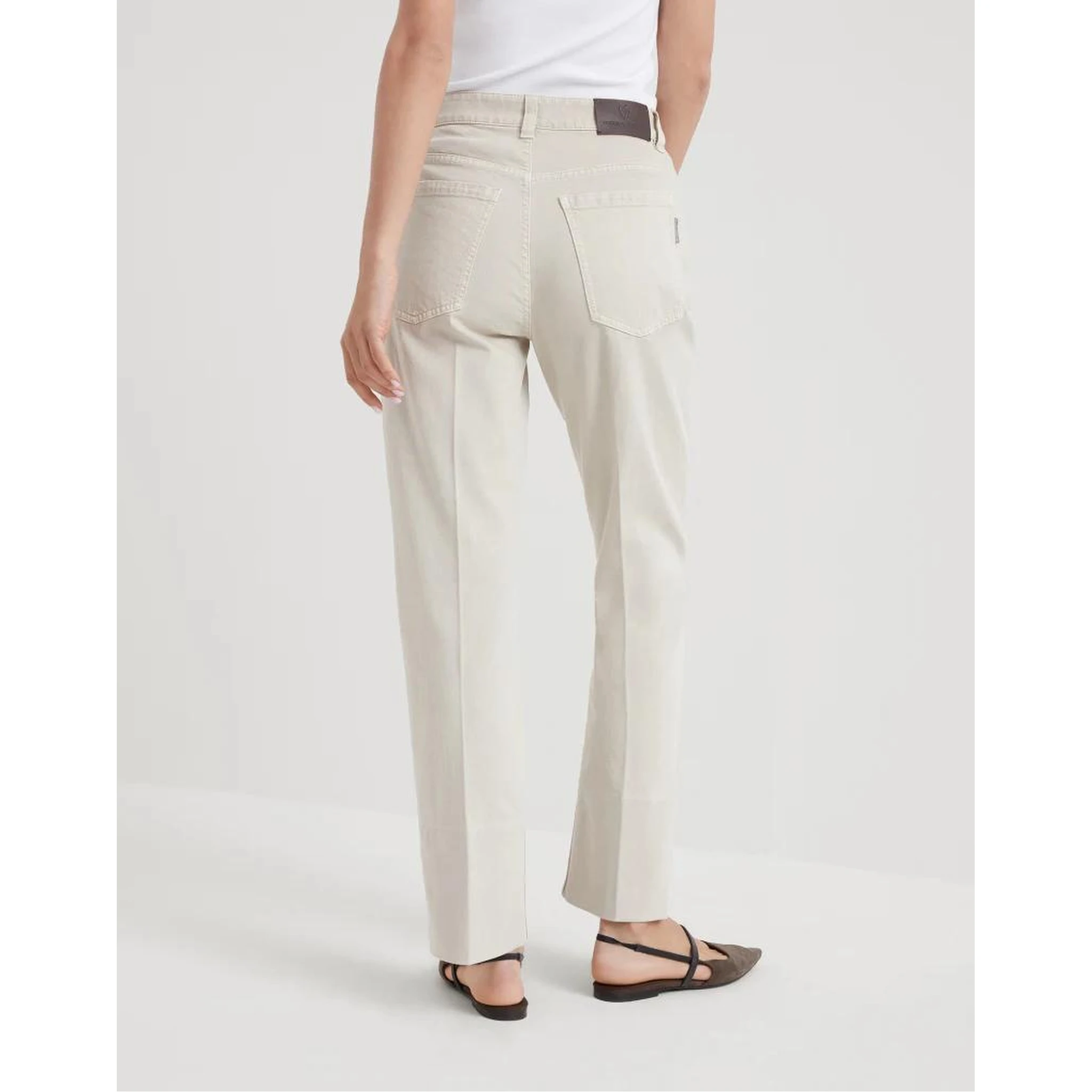 Beige Cotton Casual Pants