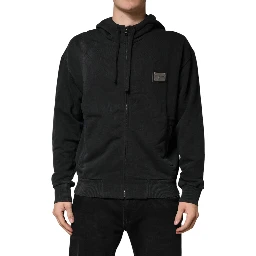 Black Full Zip Hooded Men Sweatshirt Sweater