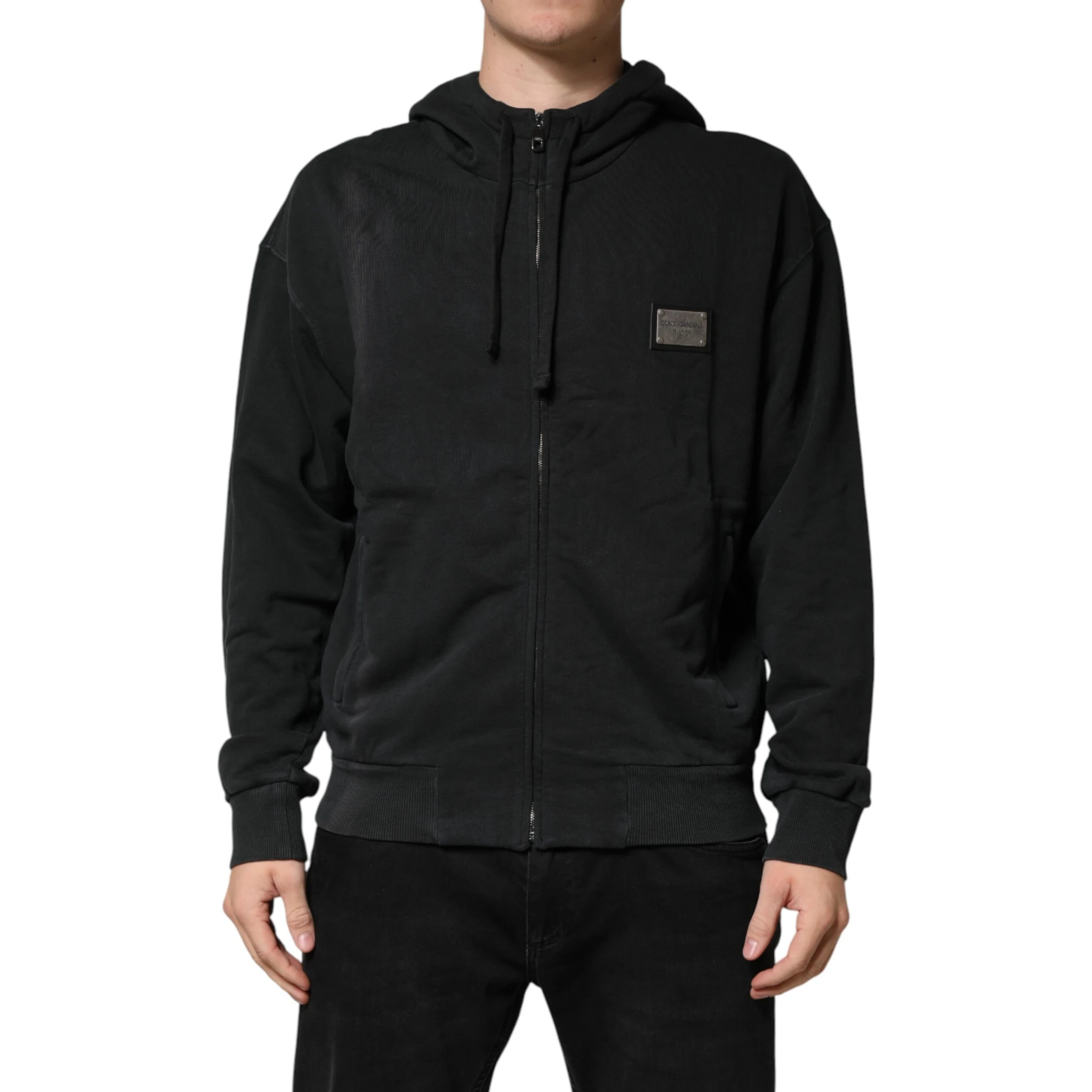 Black Full Zip Hooded Men Sweatshirt Sweater