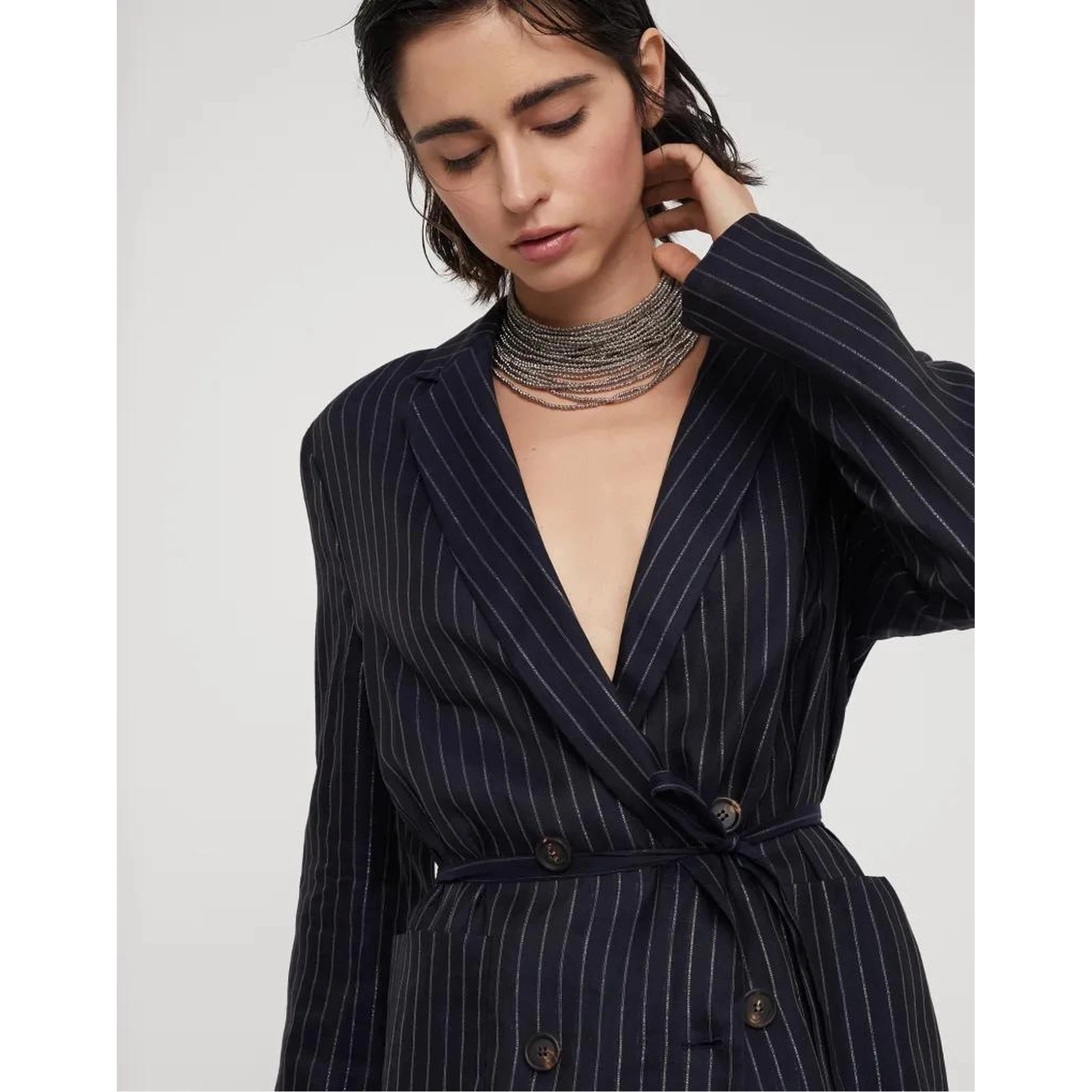 Bicolor Cotton Full-Length Jacket