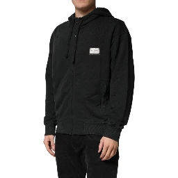 Black Full Zip Hooded Men Sweatshirt Sweater