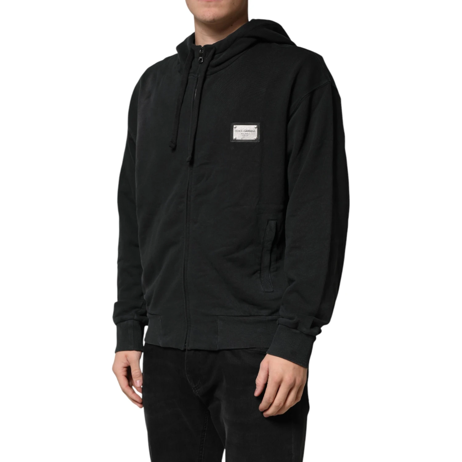 Black Full Zip Hooded Men Sweatshirt Sweater