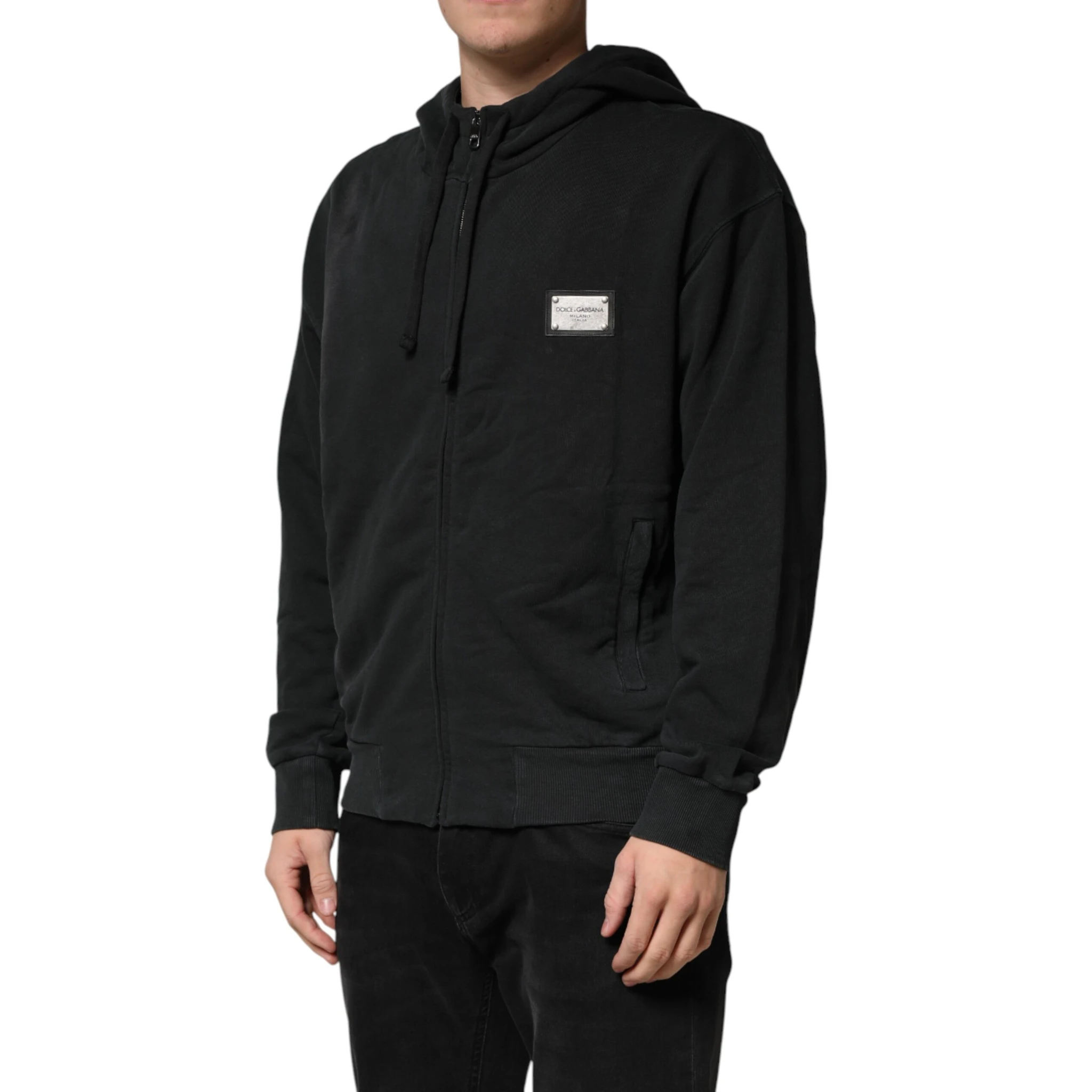 Black Full Zip Hooded Men Sweatshirt Sweater