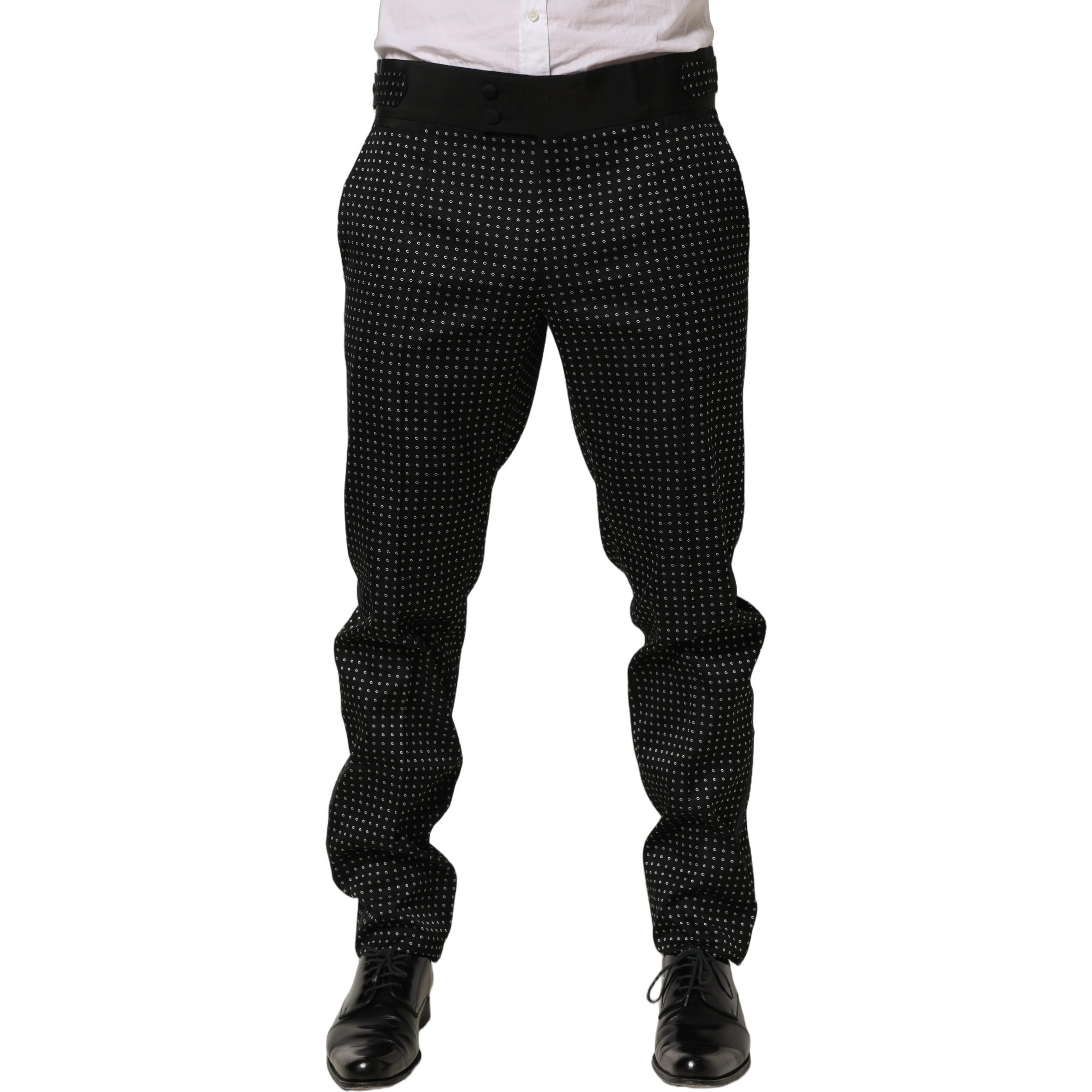 Black Polka Dot Cotton Dress Trouser Pants