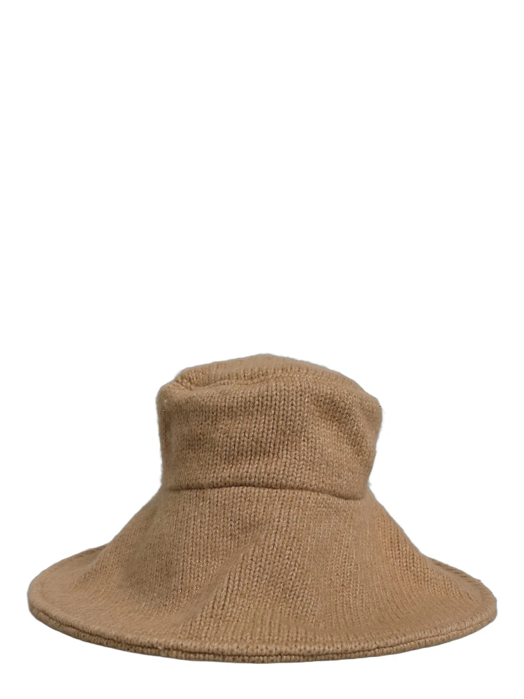 Women Brown Cotton Knit WideBrim Bucket Capello Hat