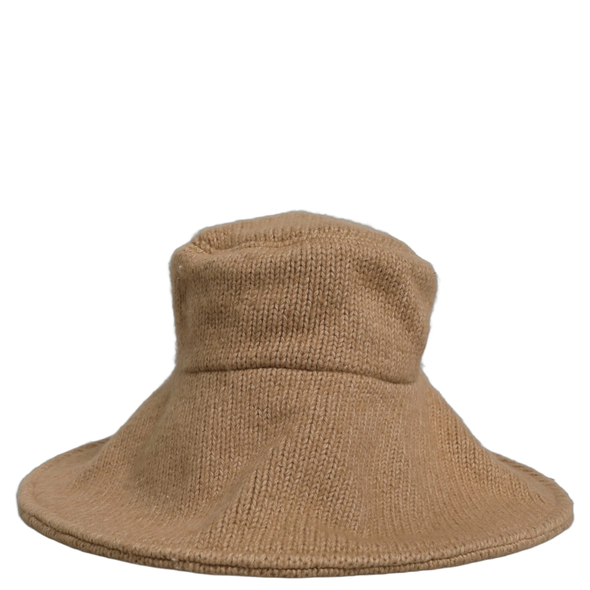 Women Brown Cotton Knit WideBrim Bucket Capello Hat