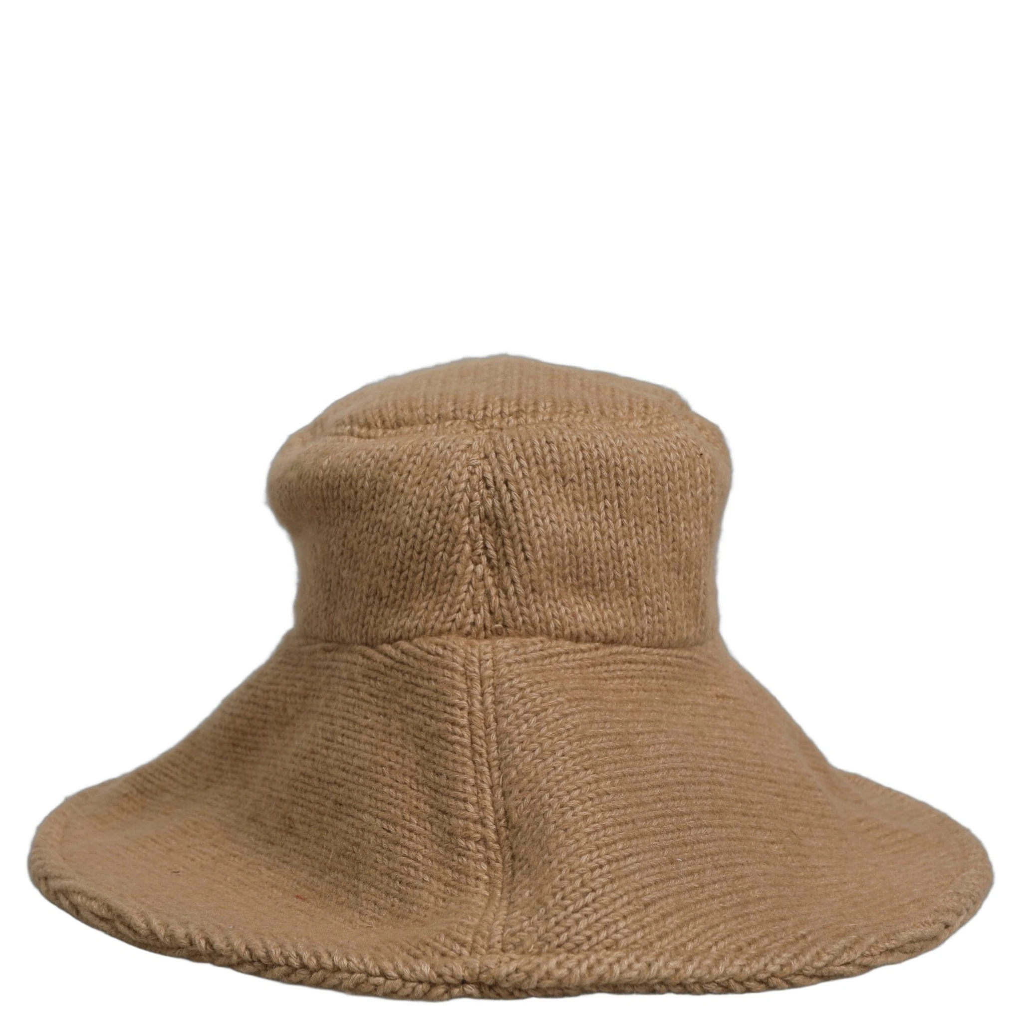Women Brown Cotton Knit WideBrim Bucket Capello Hat