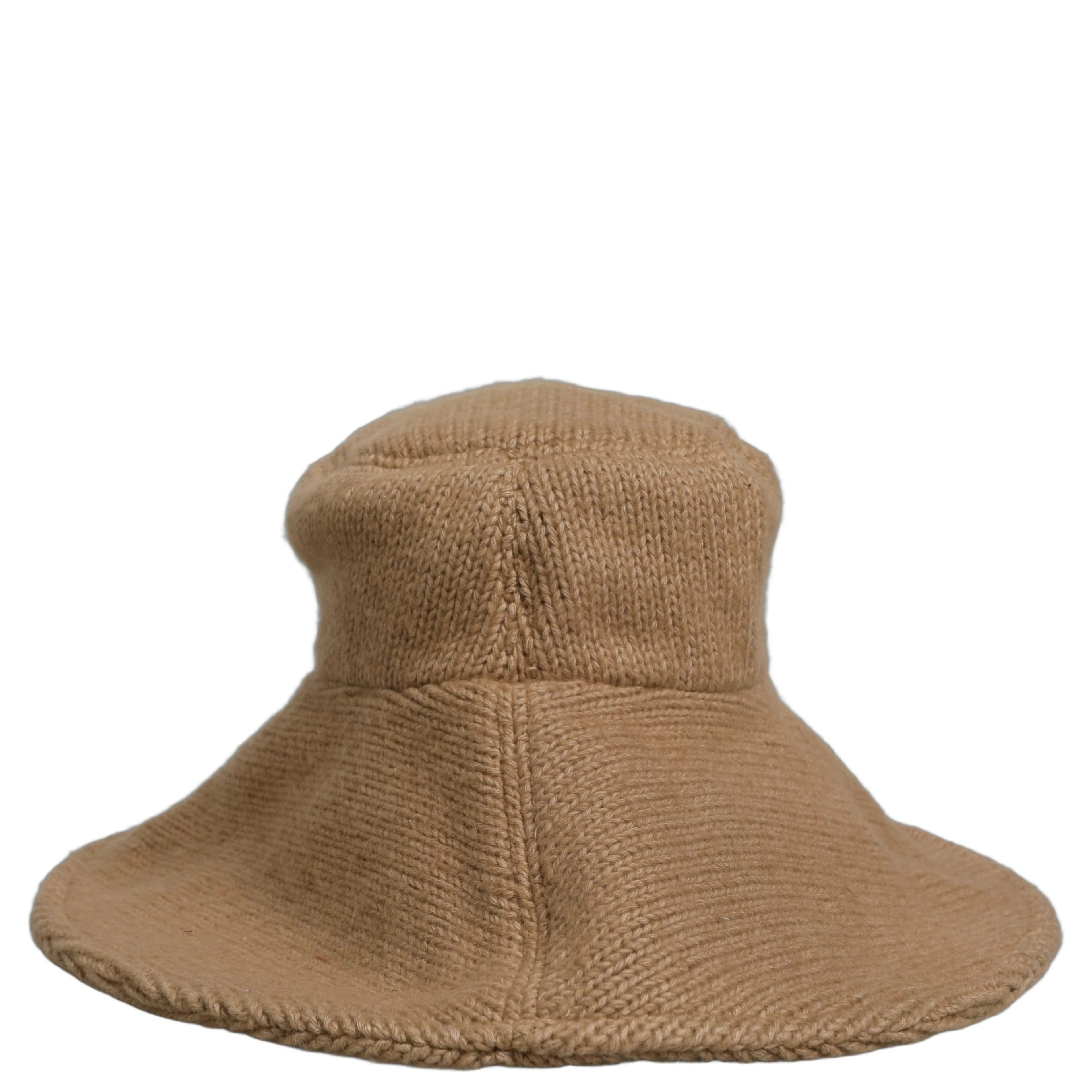 Women Brown Cotton Knit WideBrim Bucket Capello Hat