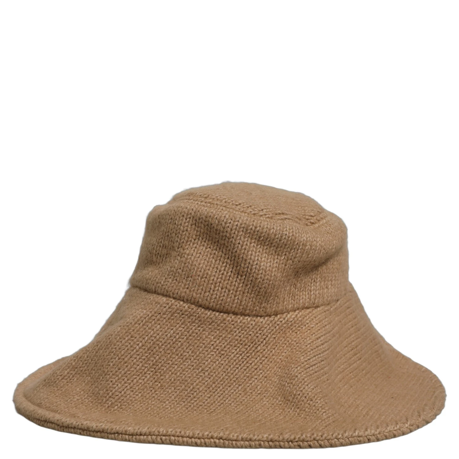 Women Brown Cotton Knit WideBrim Bucket Capello Hat