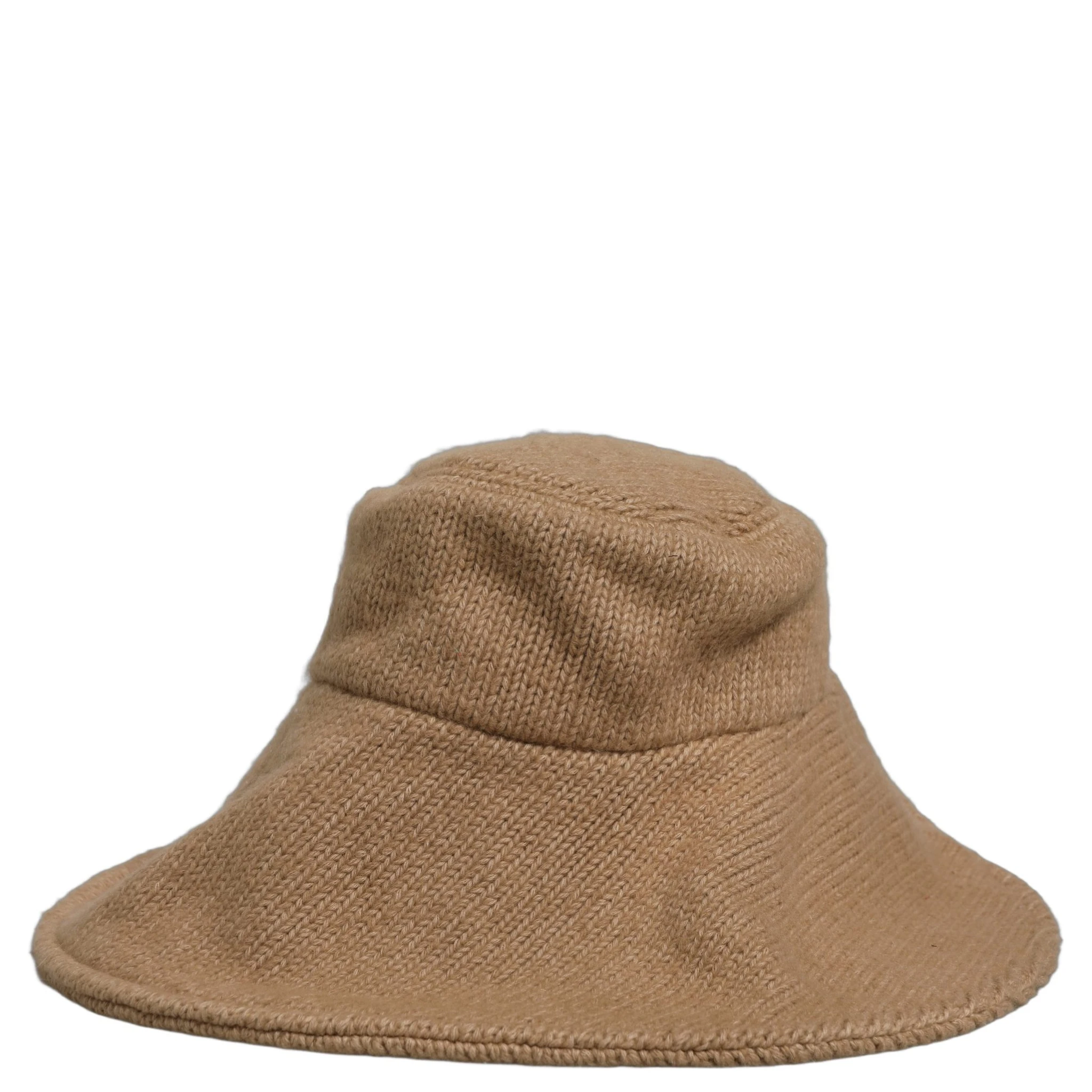 Women Brown Cotton Knit WideBrim Bucket Capello Hat