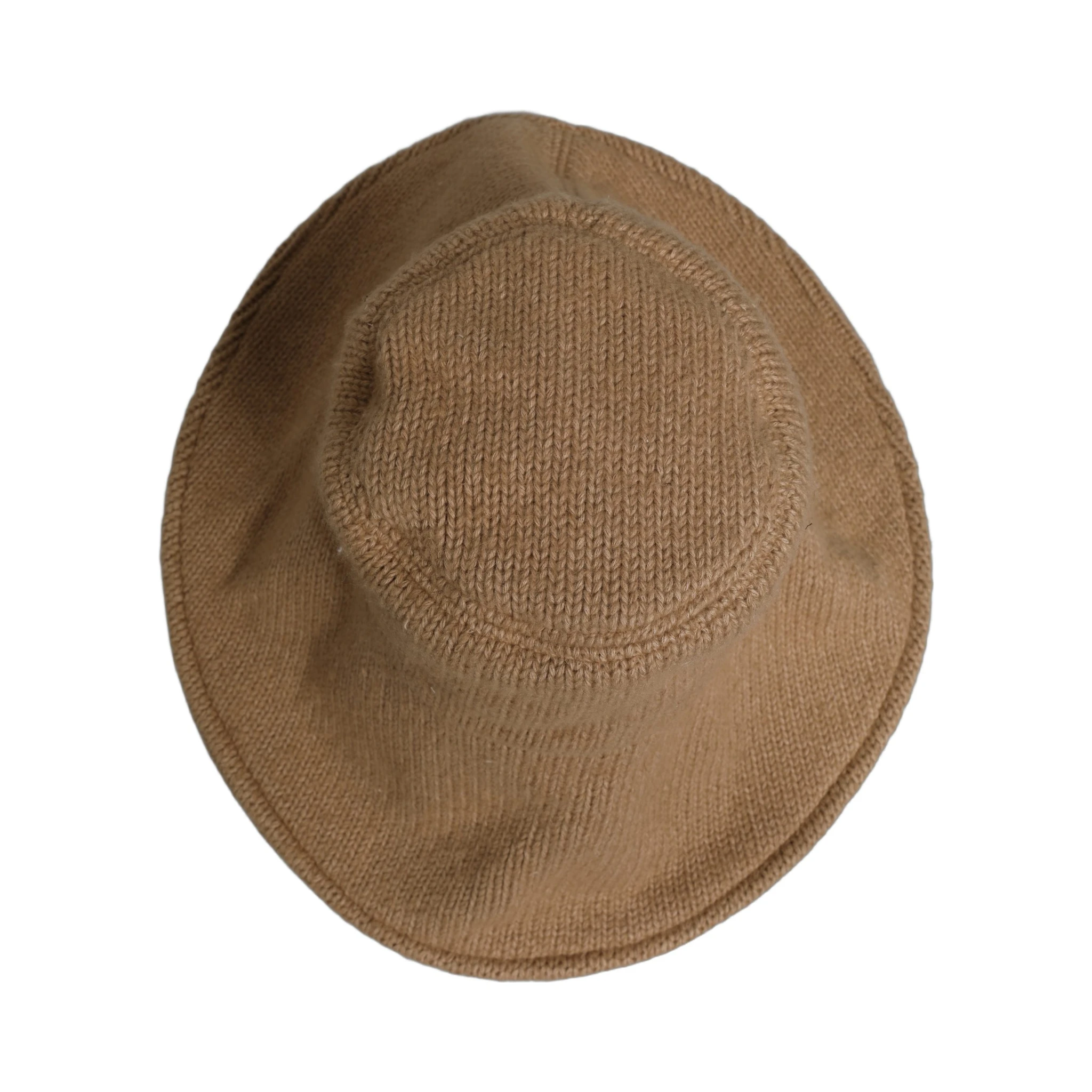 Women Brown Cotton Knit WideBrim Bucket Capello Hat