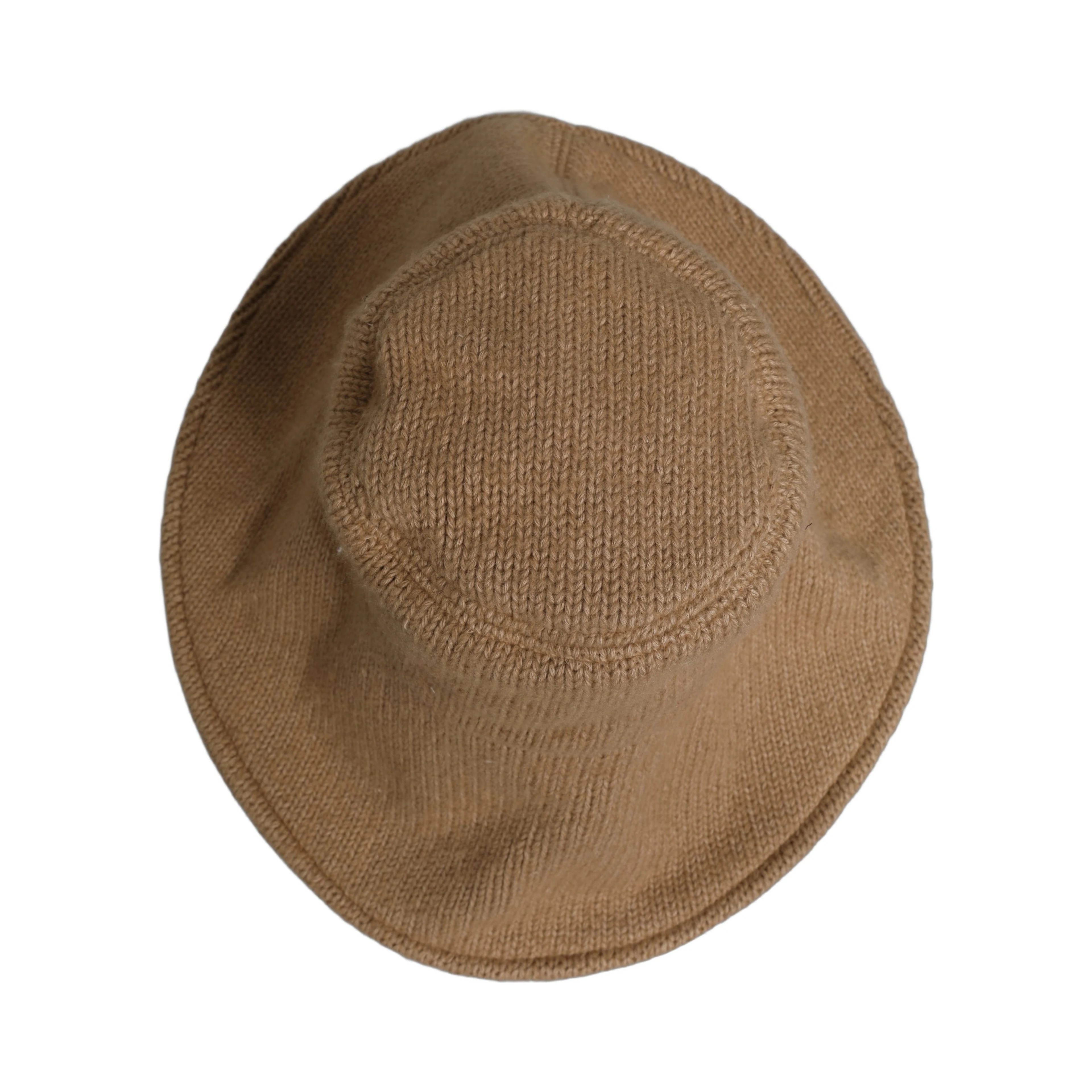Women Brown Cotton Knit WideBrim Bucket Capello Hat
