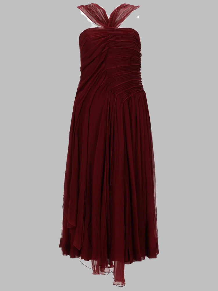 halter strap chiffon dress