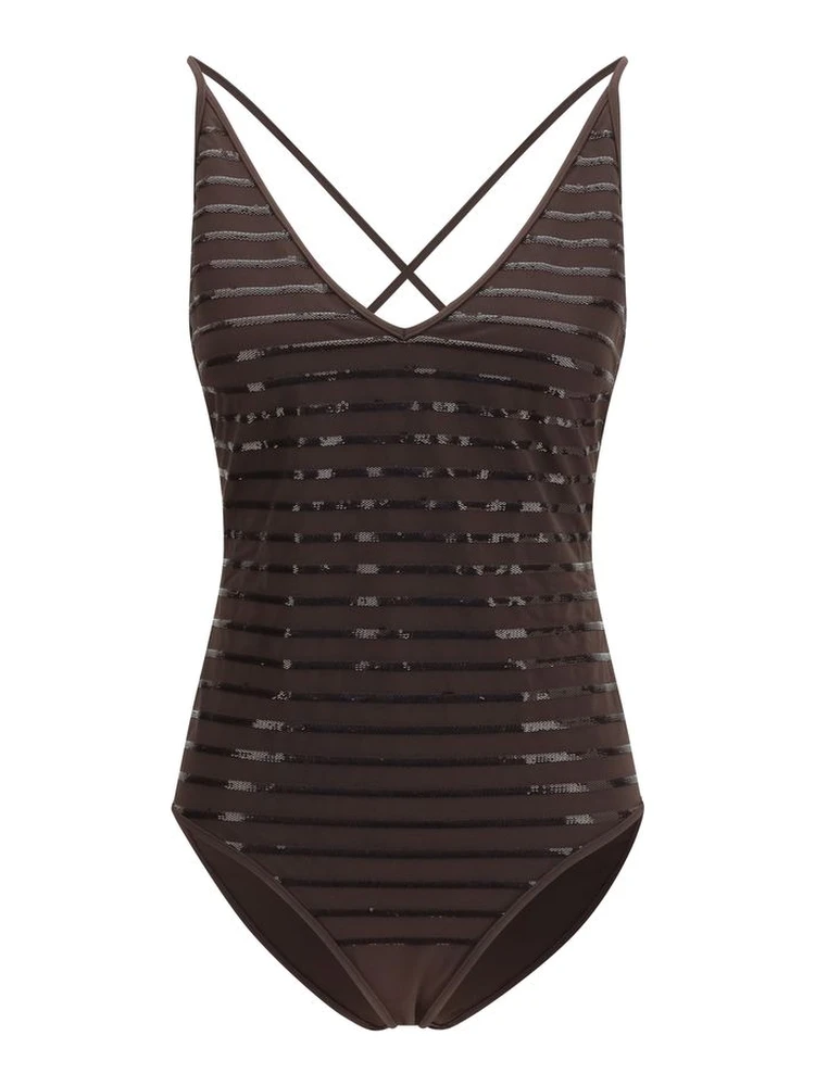Brown Nylon One-Piece Swimsuit