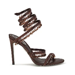 Brown Silk Stiletto Heel Sandals
