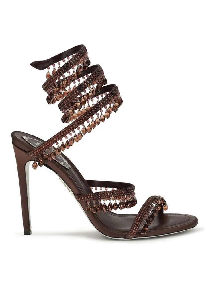 Brown Silk Stiletto Heel Sandals