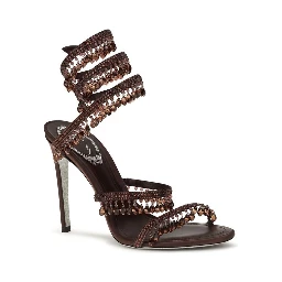Brown Silk Stiletto Heel Sandals