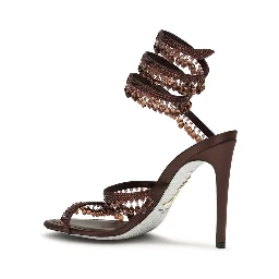 Brown Silk Stiletto Heel Sandals