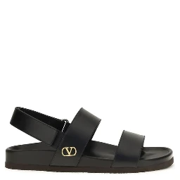 Black Calf Leather Bos Taurus Flat Sandals