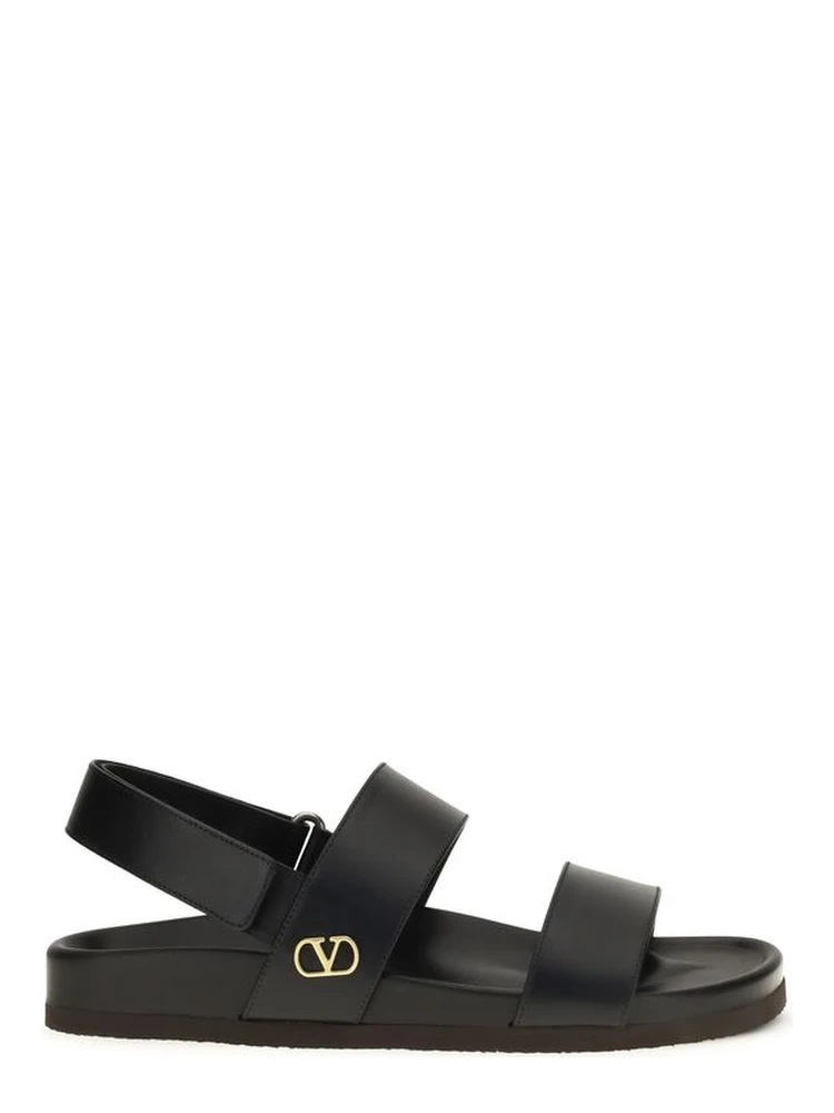 Black Calf Leather Bos Taurus Flat Sandals