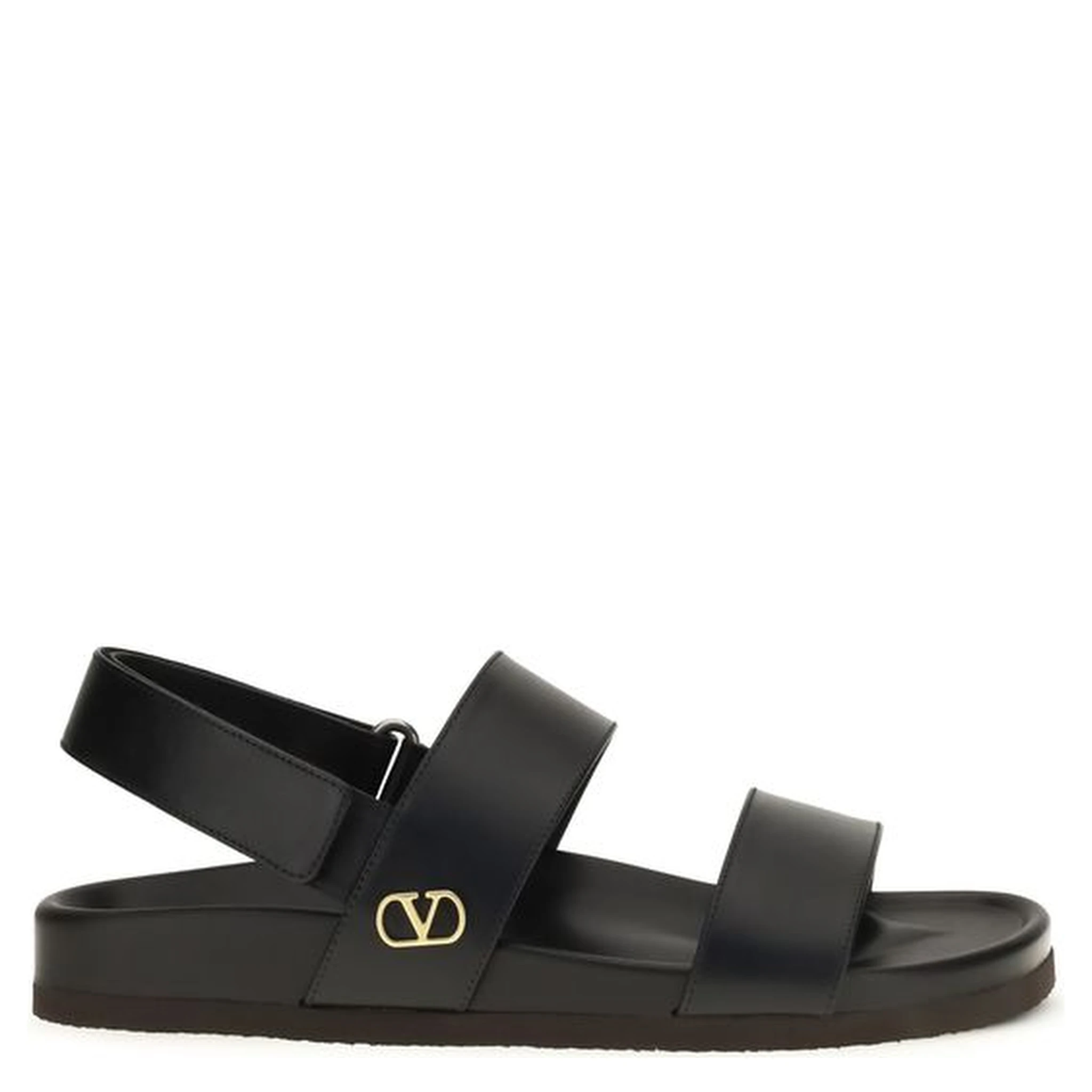 Black Calf Leather Bos Taurus Flat Sandals