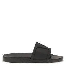 Black Rubber Flat Sandals