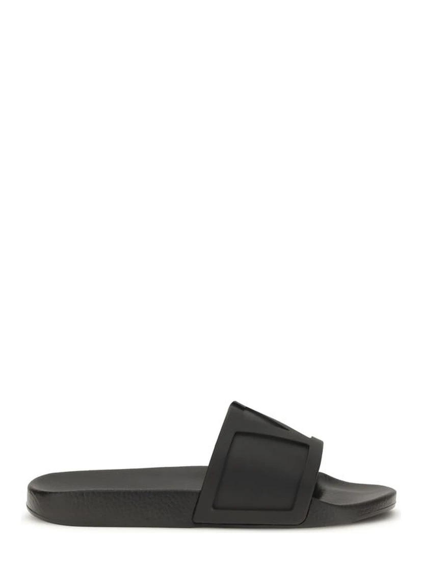 Black Rubber Flat Sandals