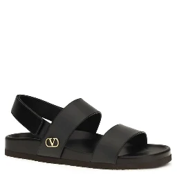 Black Calf Leather Bos Taurus Flat Sandals