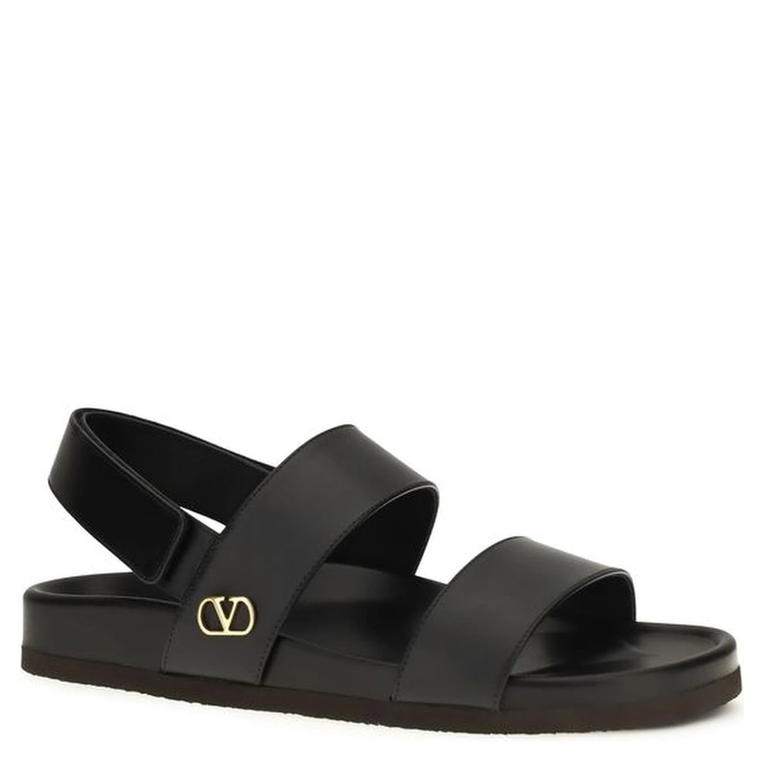 Black Calf Leather Bos Taurus Flat Sandals