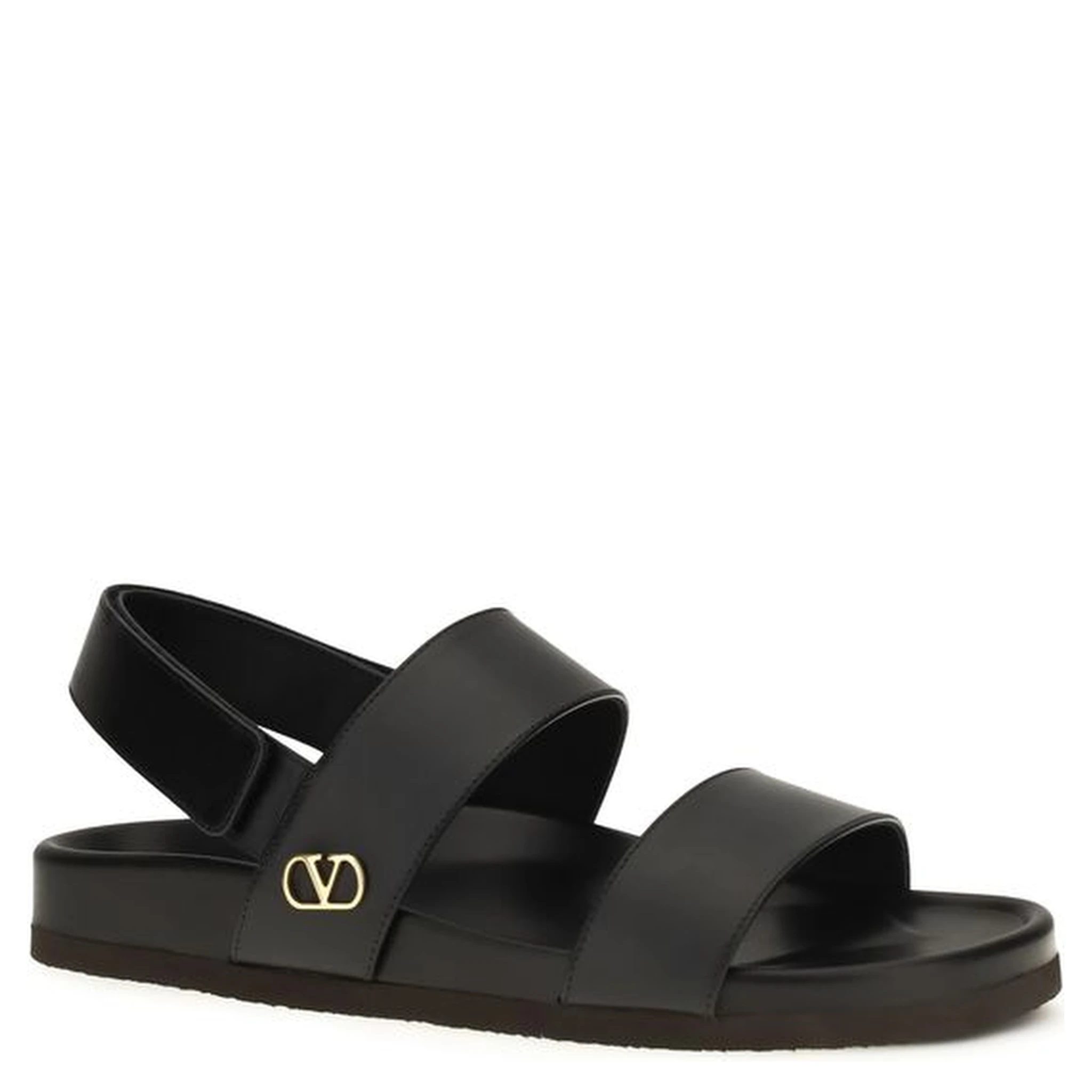 Black Calf Leather Bos Taurus Flat Sandals