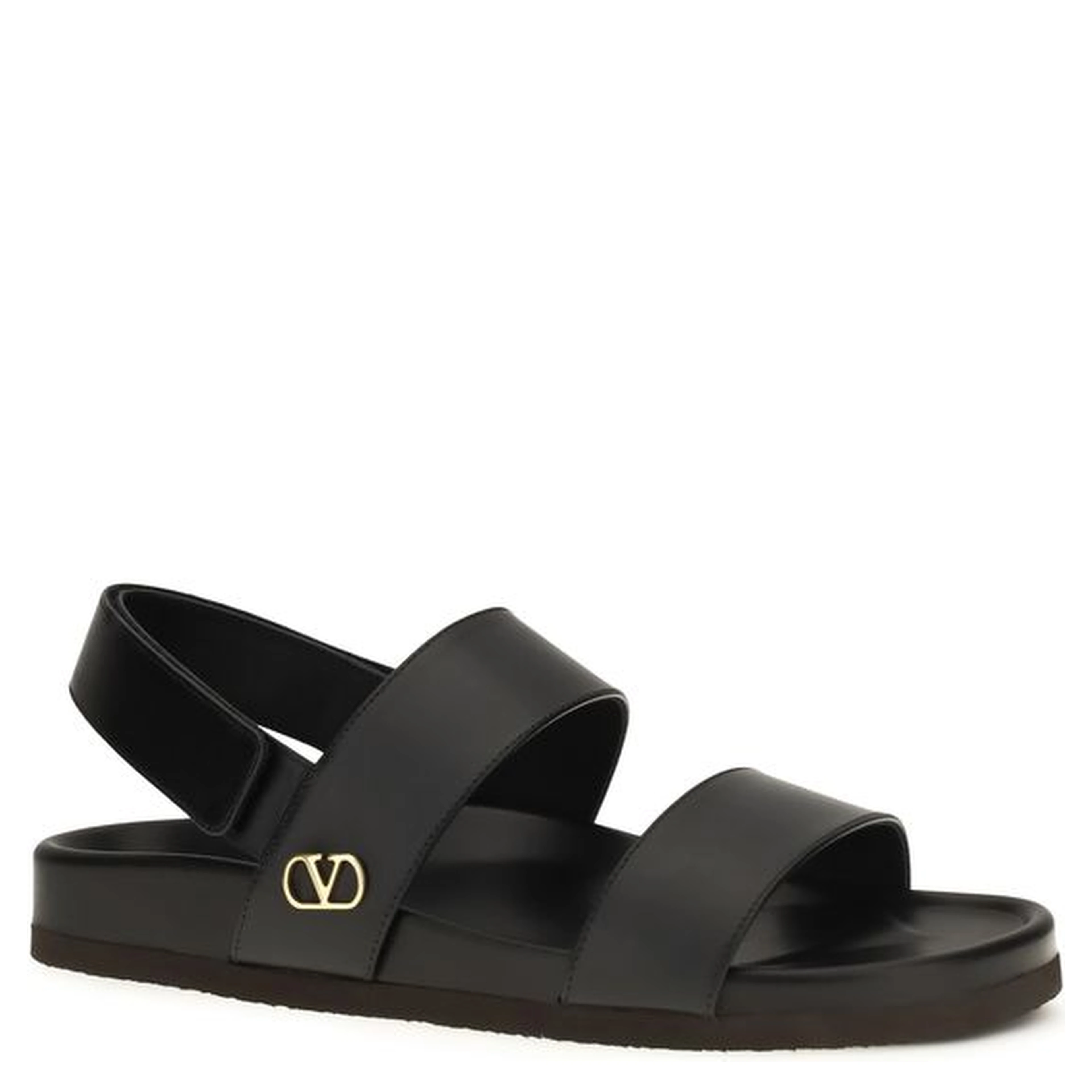 Black Calf Leather Bos Taurus Flat Sandals