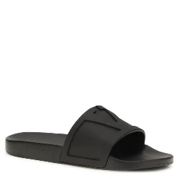 Black Rubber Flat Sandals
