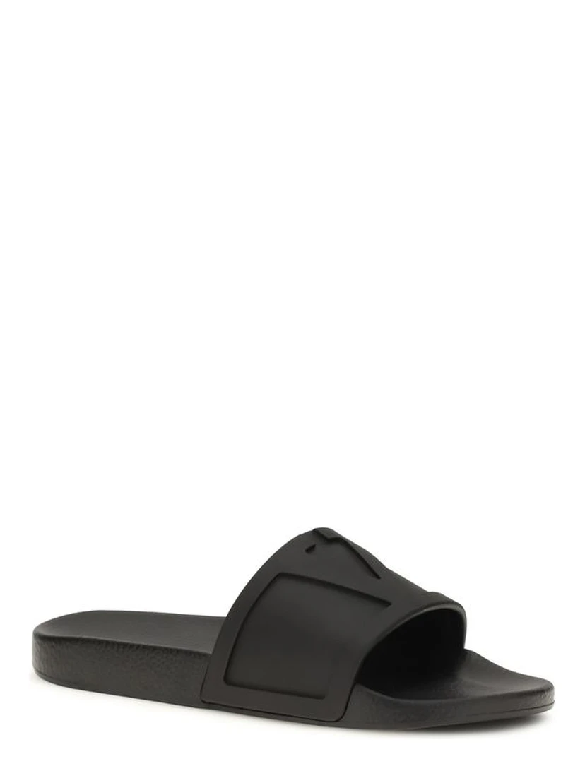 Black Rubber Flat Sandals