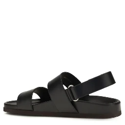 Black Calf Leather Bos Taurus Flat Sandals