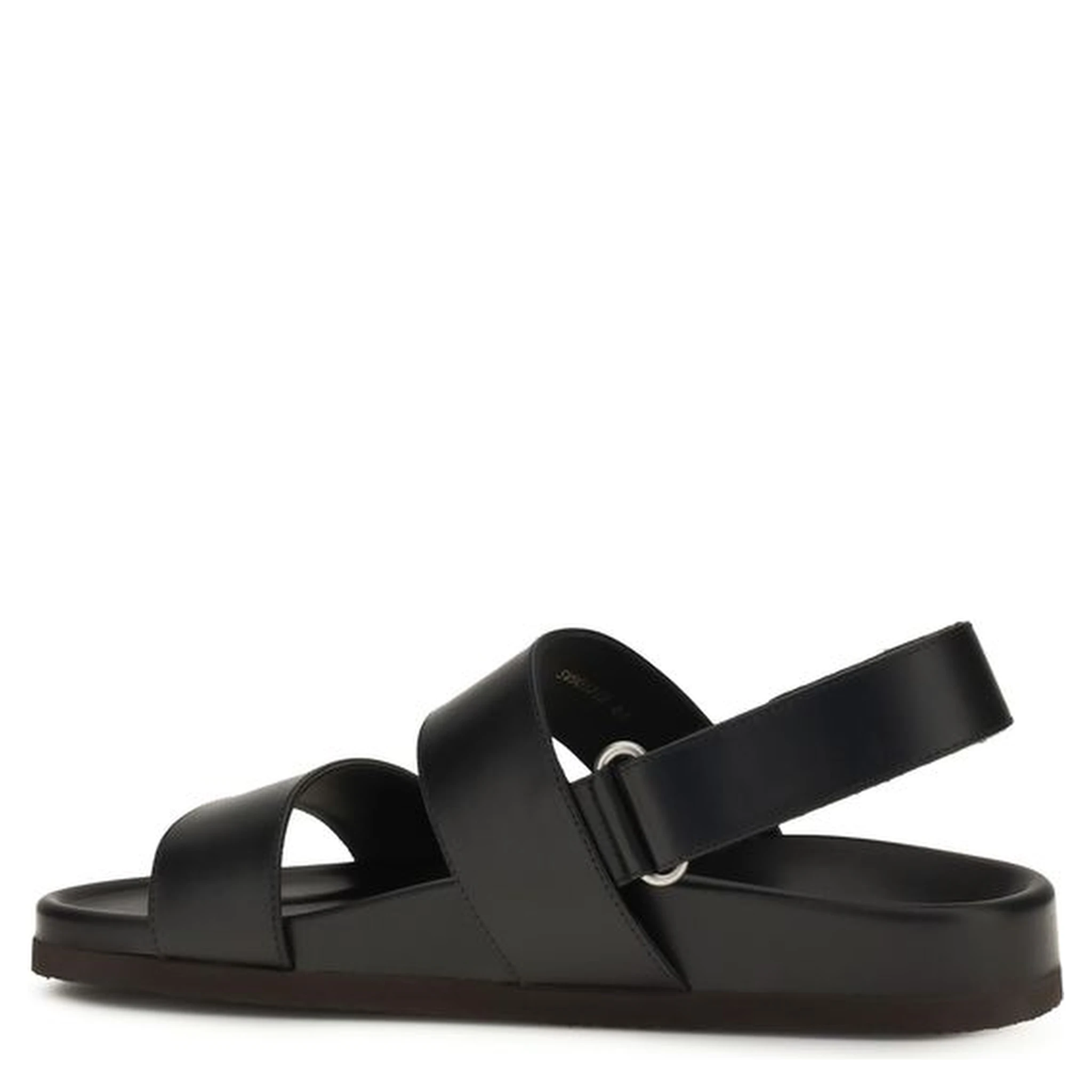 Black Calf Leather Bos Taurus Flat Sandals