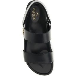 Black Calf Leather Bos Taurus Flat Sandals