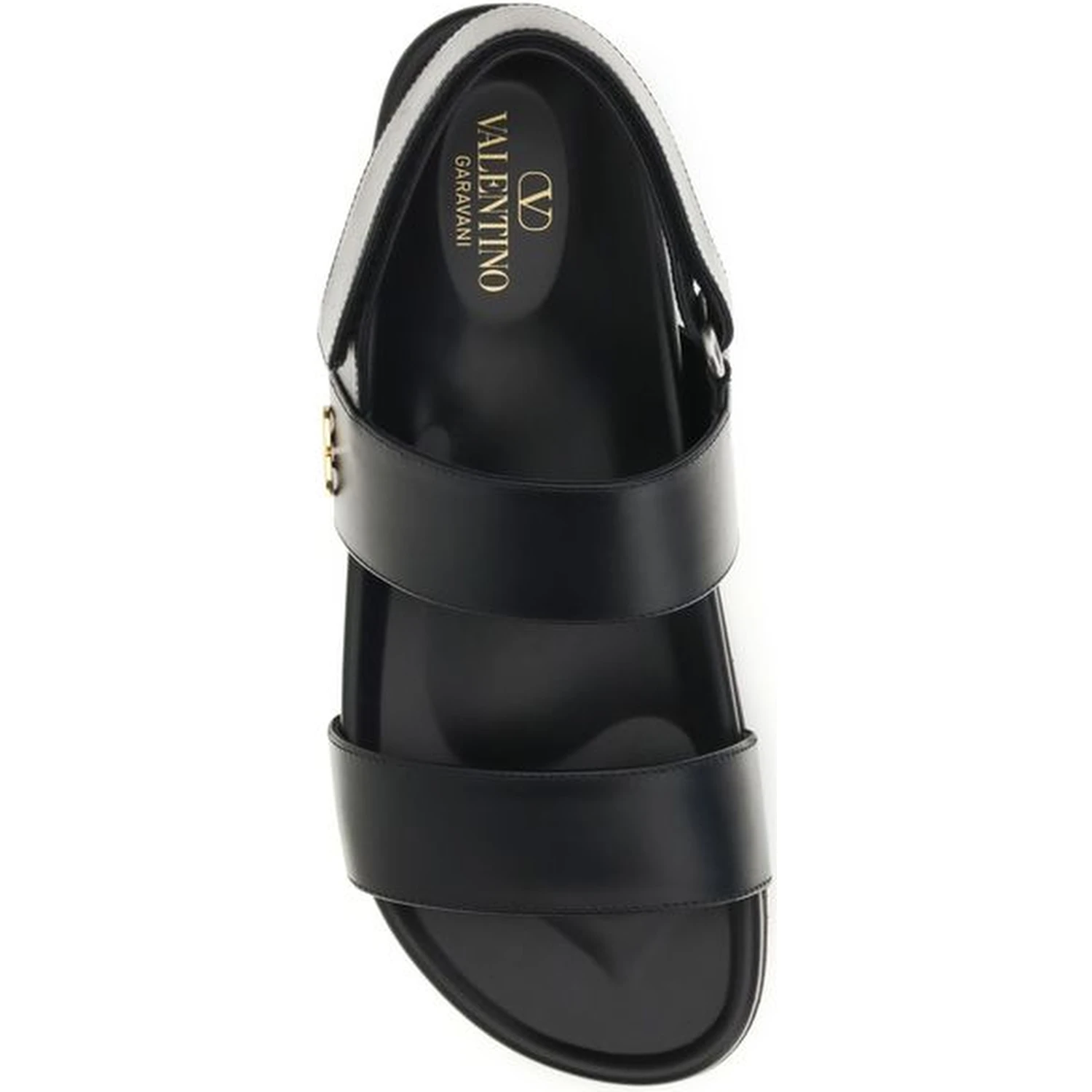 Black Calf Leather Bos Taurus Flat Sandals