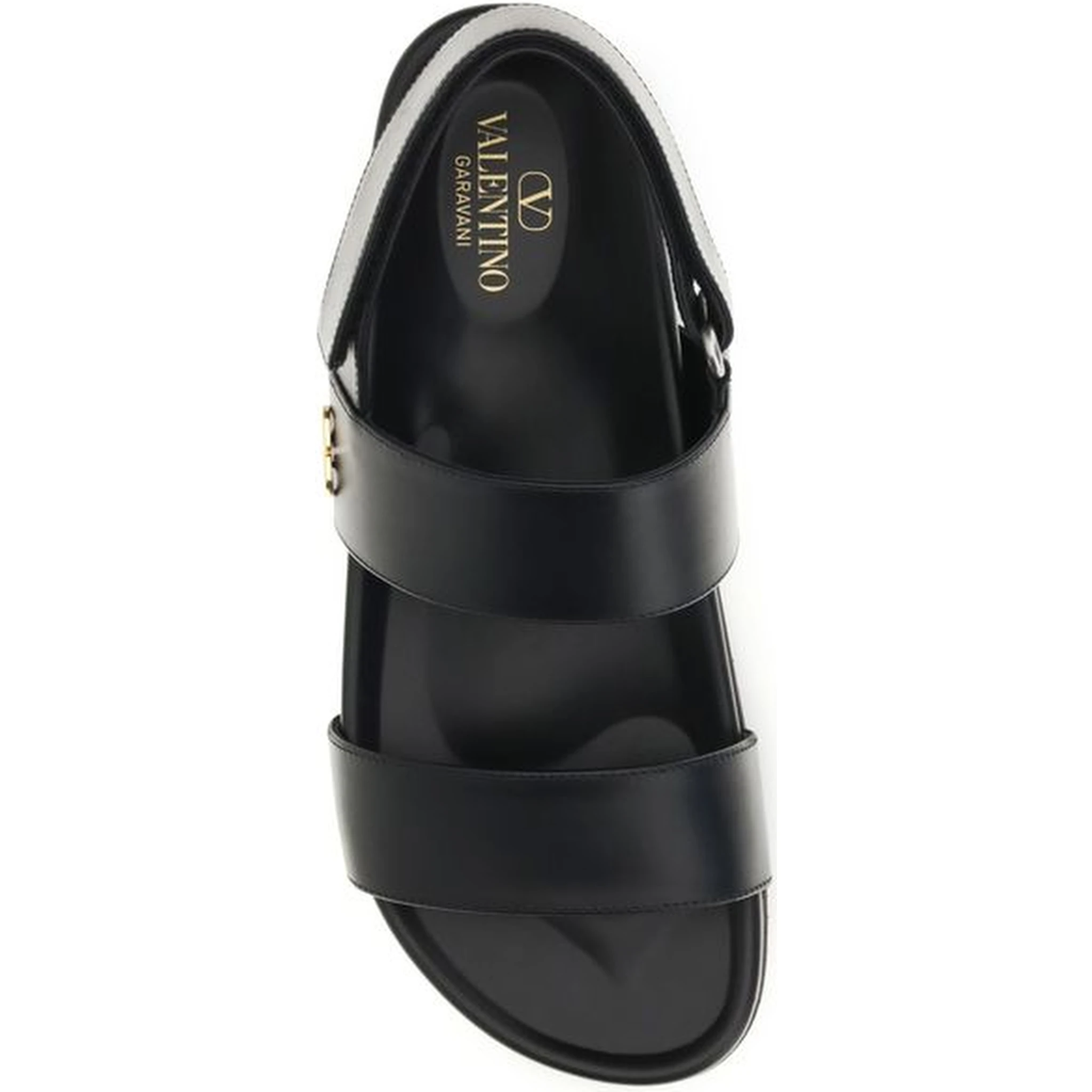 Black Calf Leather Bos Taurus Flat Sandals