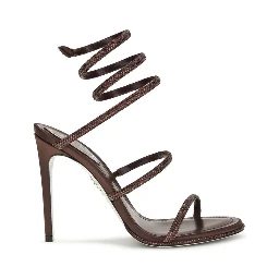 Brown Silk Stiletto Heel Sandals