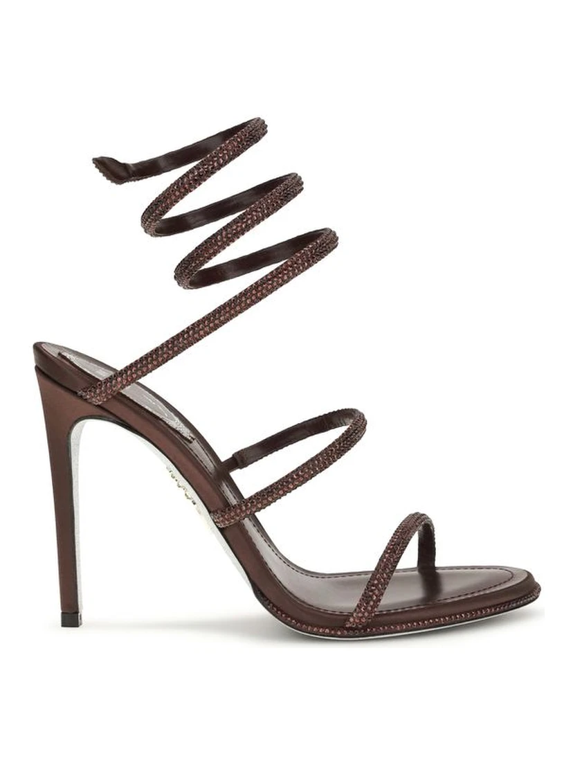 Brown Silk Stiletto Heel Sandals