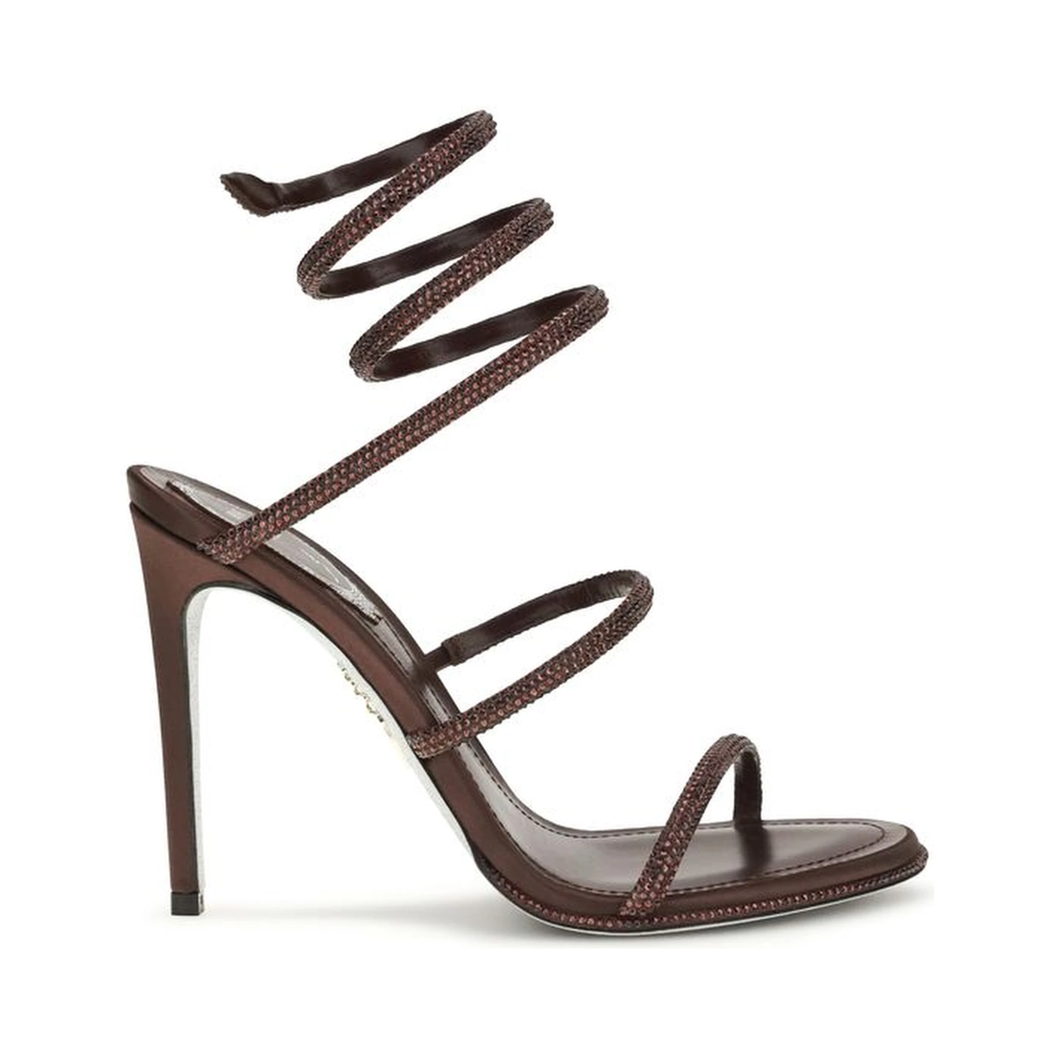 Brown Silk Stiletto Heel Sandals